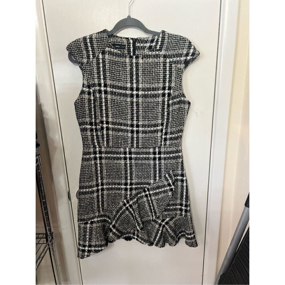 MNG Mango Black White Short Sleeve Tweed Dress SZ M